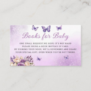 Purple Floral Butterfly Baby Shower Books for Baby Enclosure Card