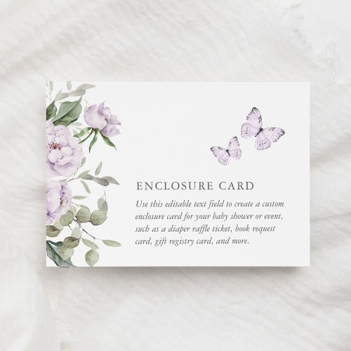 Purple Floral Butterfly Baby Shower Custom Enclosure Card