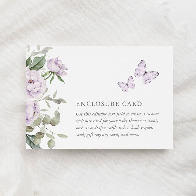 Purple Floral Butterfly Baby Shower Custom Enclosure Card (Creator Uploaded)