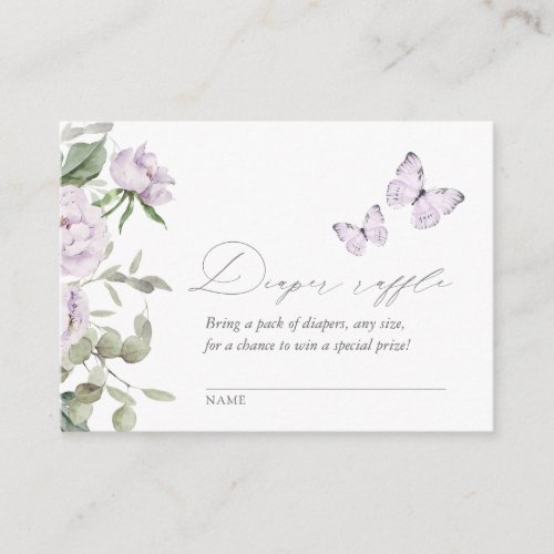 Purple Floral Butterfly Baby Shower Diaper Raffle Enclosure Card