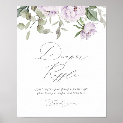 Purple Floral Butterfly Baby Shower Diaper Raffle Poster