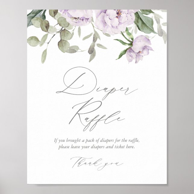 Purple Floral Butterfly Baby Shower Diaper Raffle Poster (Front)