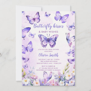 Purple Floral Butterfly Baby Shower Invitation