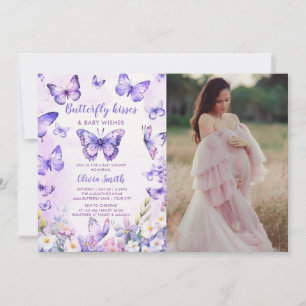 Purple Floral Butterfly Baby Shower Invitation