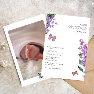 Purple floral butterfly baby shower invitation