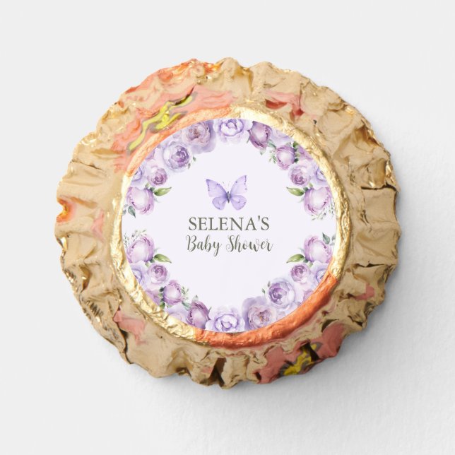 Purple Floral Butterfly Baby Shower Reese's Peanut Butter Cups (Front)