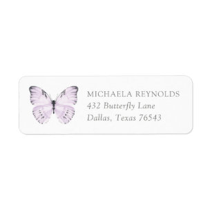 Purple Floral Butterfly Baby Shower Return Address Label