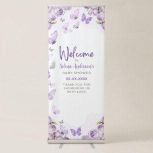 Purple Floral Butterfly Baby Shower Welcome Retractable Banner
