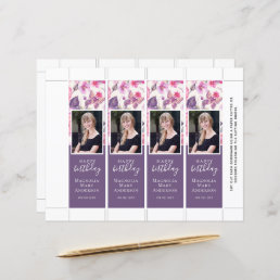 Purple Floral Butterfly Birthday Bookmark Template