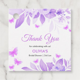 Purple Floral Butterfly Bridal Shower Thank You Favor Tags