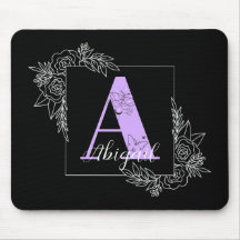 Purple Floral Butterfly Custom Monogram - Letter A