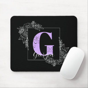 Purple Floral Butterfly Custom Monogram - Letter G Mouse Pad