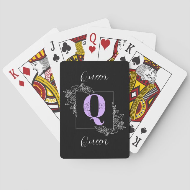 Purple Floral Butterfly Custom Monogram - Letter Q Poker Cards (Back)