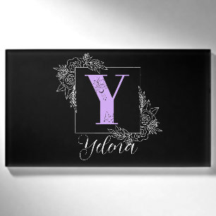 Purple Floral Butterfly Custom Monogram - Letter Y Name Tag