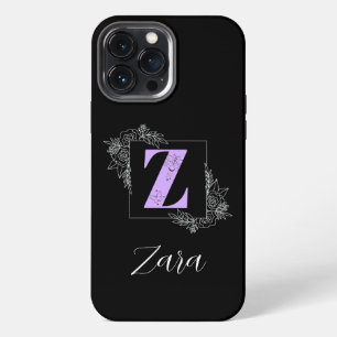 Purple Floral Butterfly Custom Monogram - Letter Z iPhone 13 Pro Max Case