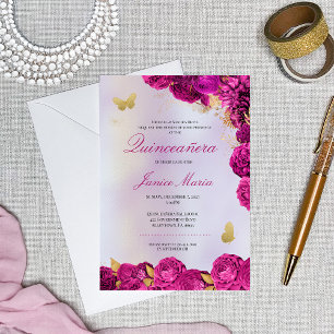 Purple Floral Butterfly Elegant Quinceañera Invitation