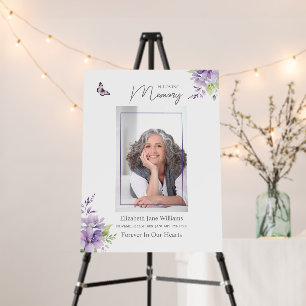 Purple Floral & Butterfly Funeral Memorial Photo  Foam Board
