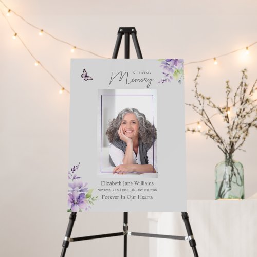 Purple Floral & Butterfly Funeral Memorial Photo 