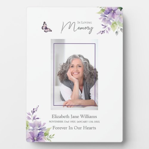 Purple Floral  Butterfly Funeral Memorial    Plaque