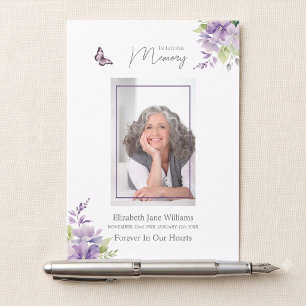 Purple Floral Butterfly Funeral Memorial Prayer Note Card
