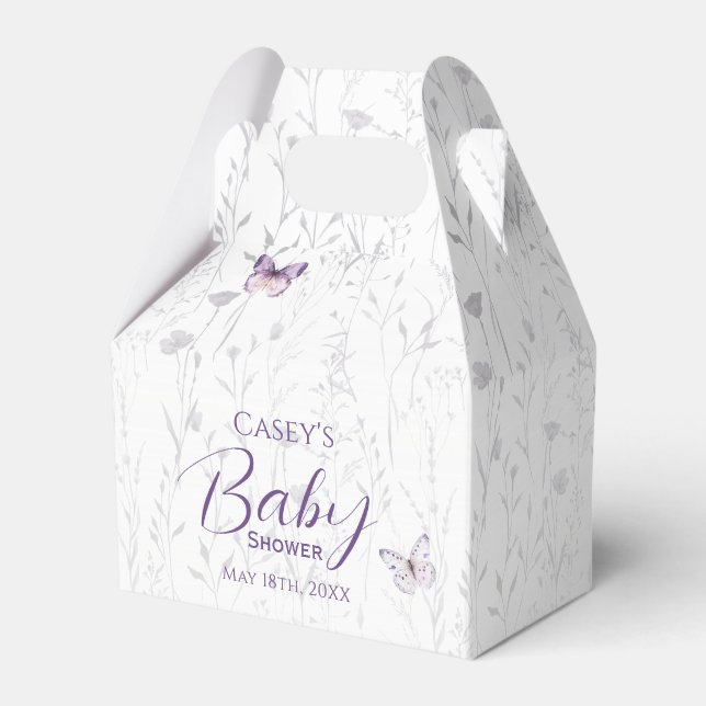 Purple Floral  Butterfly Girl Baby Shower  Favor Boxes (Front Side)