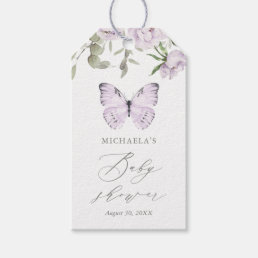 Purple Floral Butterfly Girl Baby Shower Gift Tags