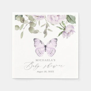 Purple Floral Butterfly Girl Baby Shower Napkins