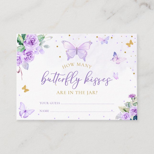 Purple Floral Butterfly How Many Butterfly Kisses Enclosure Card (Front)