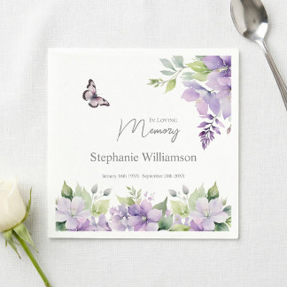 Purple Floral Butterfly In loving Memory  Napkins