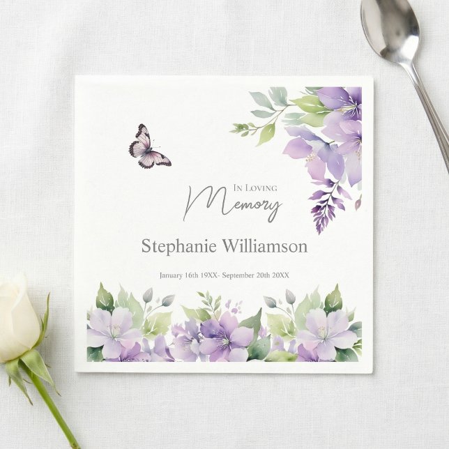 Purple Floral Butterfly In loving Memory  Napkins (Creator Uploaded)