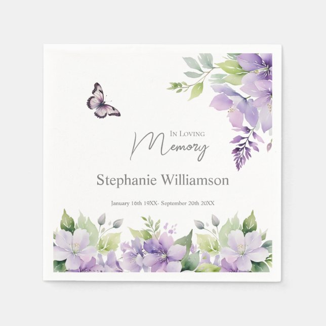 Purple Floral Butterfly In loving Memory  Napkins (Front)