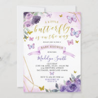 Purple Floral Butterfly Is On The Way Baby Shower  Invitation