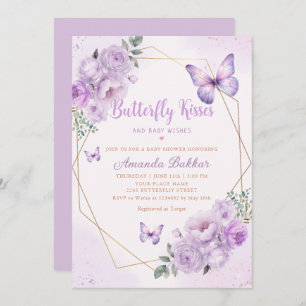 Purple Floral Butterfly Kisses Girl Baby Shower Invitation