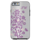 Purple floral, butterfly on silver