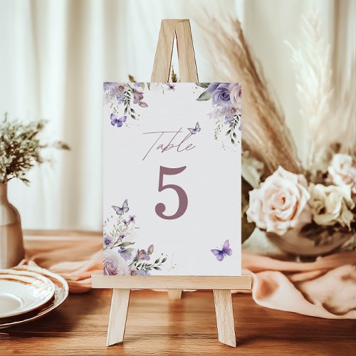 Purple Floral  Butterfly Table Number