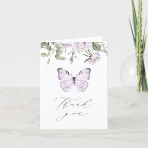 Purple Floral Butterly Girl Baby Shower Thank You Card