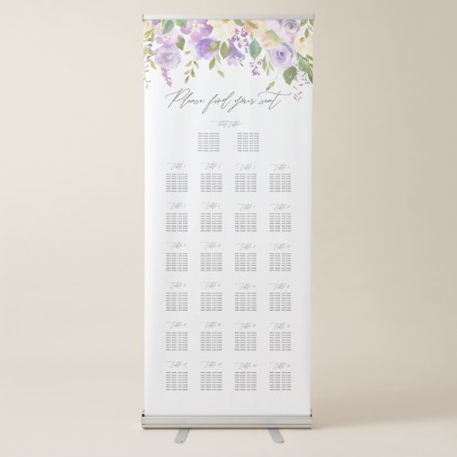 Purple Floral Calligraphy Script Seating Chart Retractable Banner