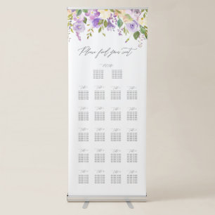 Purple Floral Calligraphy Script Seating Chart Retractable Banner