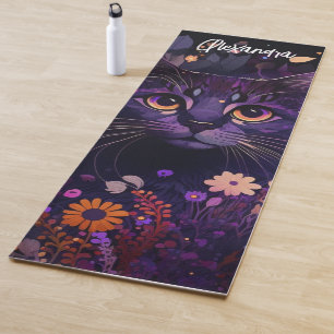 Purple Floral Cat Yoga Mat