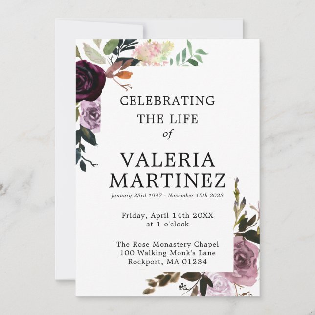 Purple Floral Celebration of Life Funeral Program (Front)