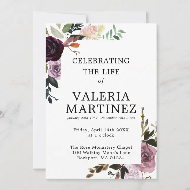 Purple Floral Celebration of Life Funeral Program | Zazzle