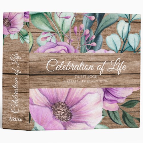 Purple Floral Celebration of Life Guest Book 3 Ring Binder