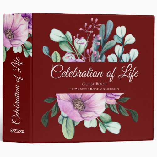 Purple Floral Celebration of Life Guest Book 3 Ring Binder