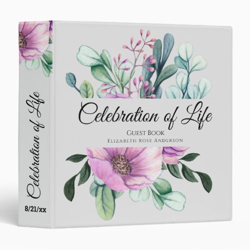 Purple Floral Celebration of Life Guest Book 3 Ring Binder