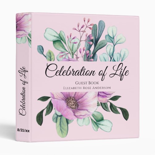 Purple Floral Celebration of Life Guest Book 3 Ring Binder