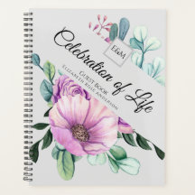 Purple Floral Celebration of Life Guest Book