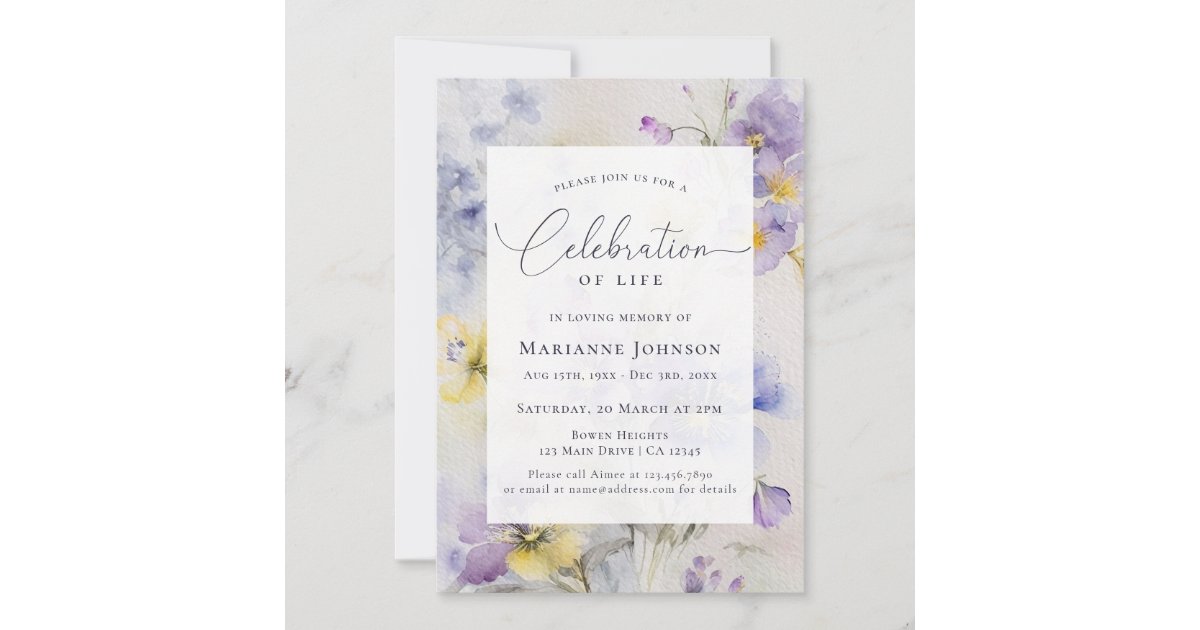 Purple Floral Celebration of Life Memorial Invitation | Zazzle
