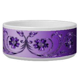 Purple Floral Ceramic Pet Bowl