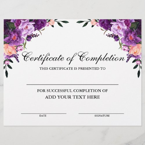 Purple Floral Certificate of Completion