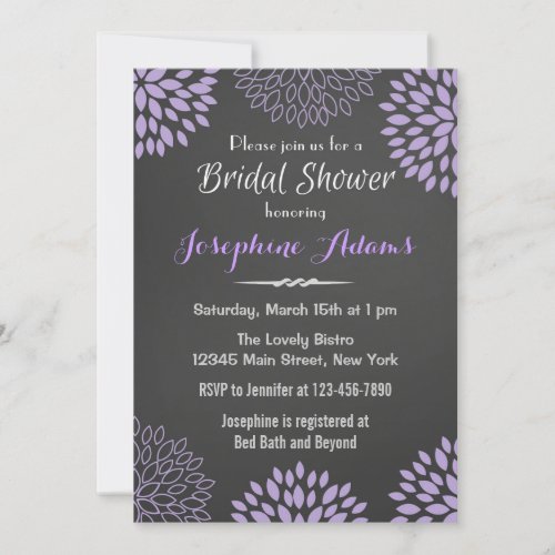 Purple Floral Chalkboard Bridal Shower Invitation